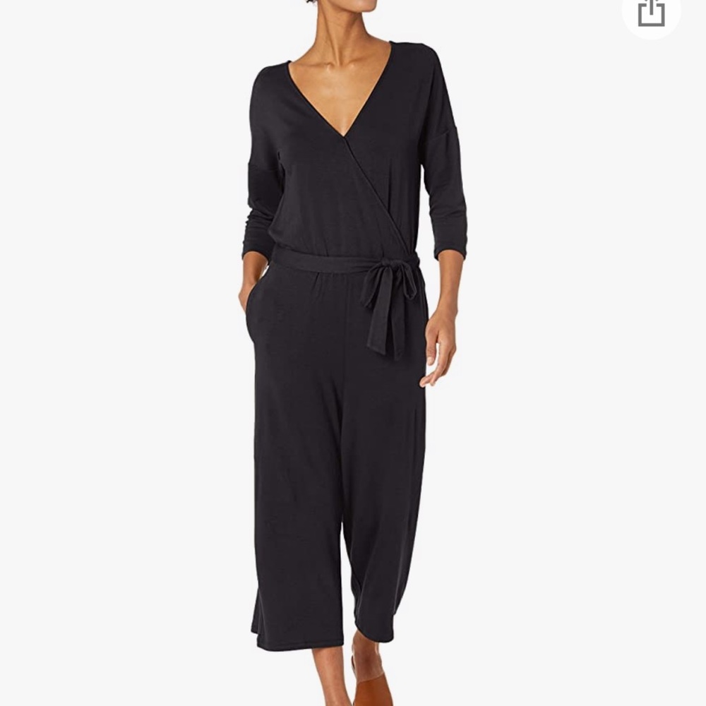 Amazon Daily Ritual Elbow Sleeve Wide Leg Black Jumpsuit Size Medium